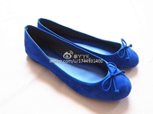 女单鞋 春季 新宝蓝羊皮反毛浅口甜美牛筋底蝴蝶结圆头芭蕾舞平底鞋