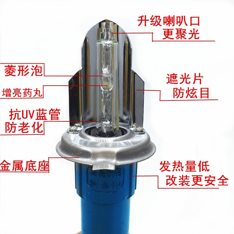 12V55w65W氙气大灯 H4摆角远近光一体疝气灯灯泡快启高亮