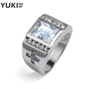 YUKI temperament S925 silver ring men''s ring finger ring Crystal Korean fashion design zircon jewelry