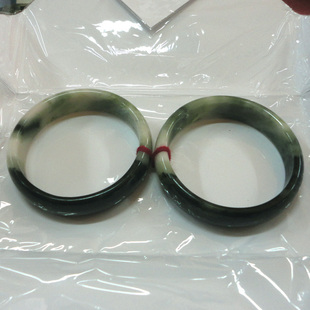 玉如意 南阳独山玉手镯透水黑白料独玉龙凤对子镯子60扁条玉镯1