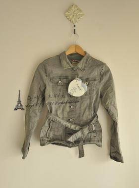 特!意大利制:Please灰绿色牛仔外套 女 秋冬