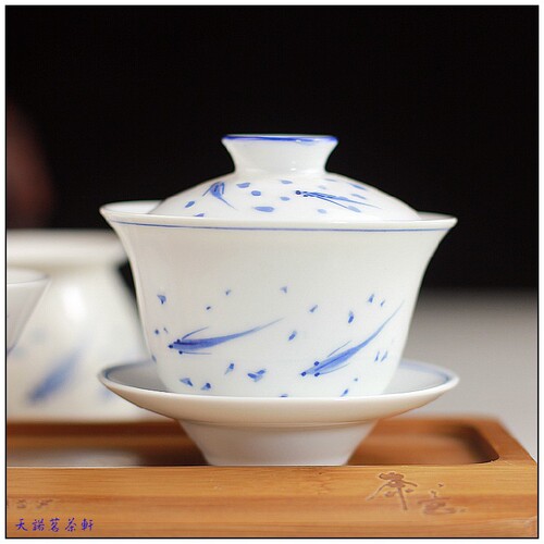 工夫茶用品 手彩玉瓷兰鱼盖碗100CC 潮州工夫茶具茶配