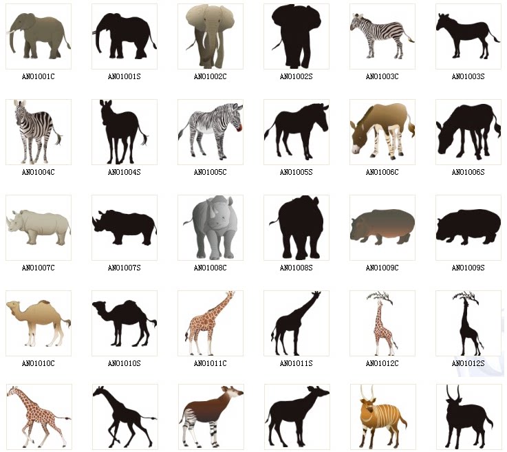 野生动物老虎大象犀牛斑马猴子羚羊狮子刺猬豹动物剪影矢量素材a6