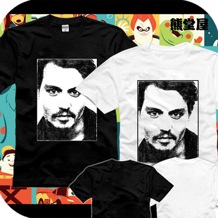 JohnnyDepp约翰尼德普生活照强尼戴普欧美明星 上衣服纯棉短袖t恤