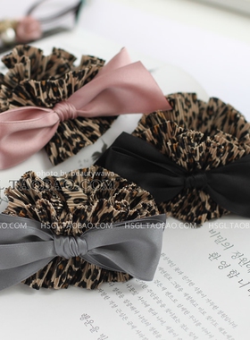 H2186韩国进口代购发饰头饰蝴蝶结豹纹百褶头绳皮筋1990发圈发绳