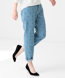 Anot**her Edition 柔软舒适 波点刺绣 复古蓝牛仔小脚裤