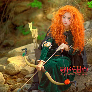 {甜心家}勇敢传说Brave橘黄色波浪卷 蓬松梅莉达公主cosplay假发