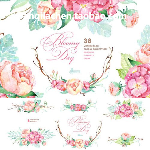 手绘清新的森林森女风手绘水彩花朵繁华花png高清素材婚礼手账