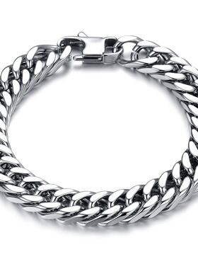 潮酷时尚欧美古巴链钛钢手链男