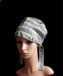 亏本甩卖~不退不换 蓝灰黄条纹水手风 原创医生护士麻醉花帽子