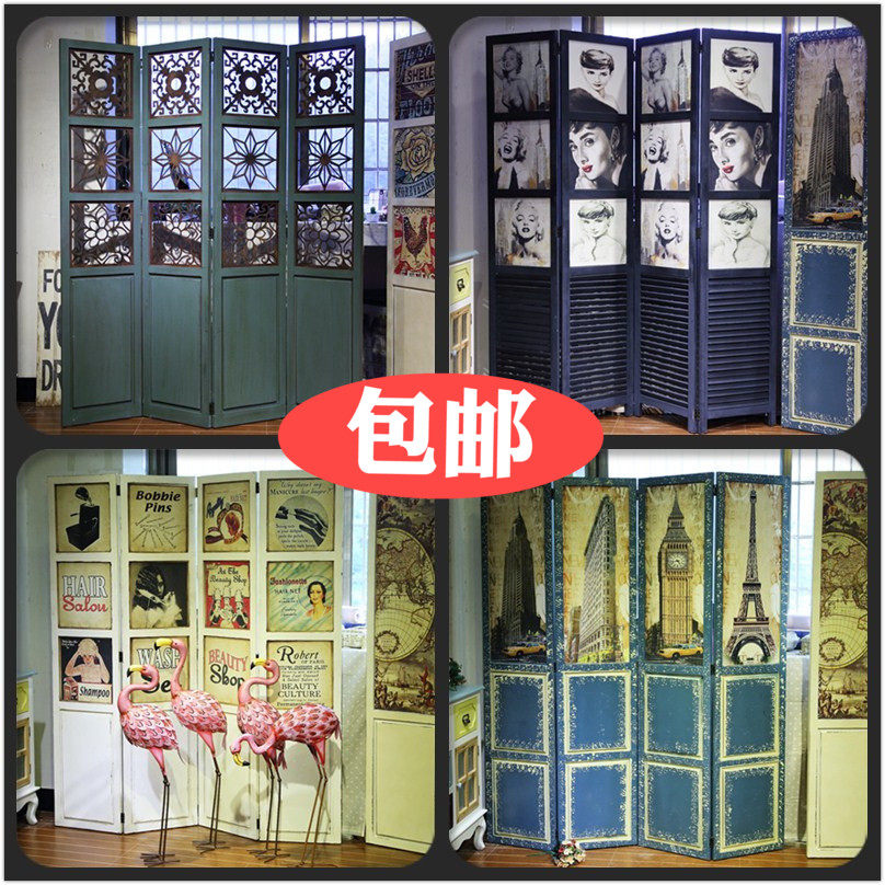 包邮美式复古屏风铁艺镂空折叠隔断欧式实木做旧装饰移动屏风客厅|ruв категории жилой мебели, ширма/цветок окно, складные экран - от Buy2taobao.com для оказания профессиональной услуги покупки агента Taobao