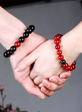 天然黑曜石终生开运招财情侣手链