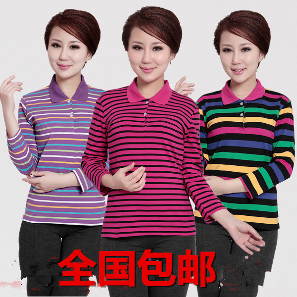 中老年妈妈女装全棉长袖T恤大码