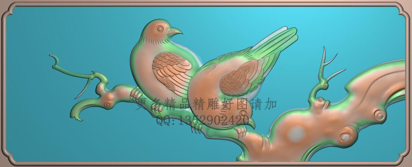 高清精雕图灰度图浮雕图雕刻图精品花鸟2图413x166新款檀雕特价