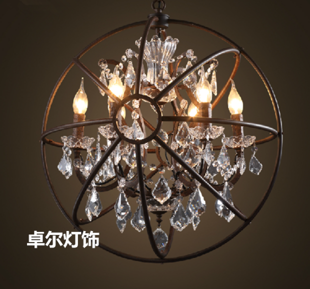 美式复古圆形铁艺地球仪水晶灯北欧创意个性客厅酒吧别墅鸟笼吊灯
