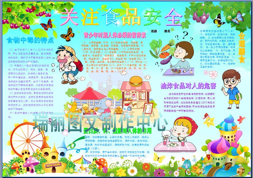 关注食品安全彩色电子小报饮食健康电脑手抄报板报简报模板827