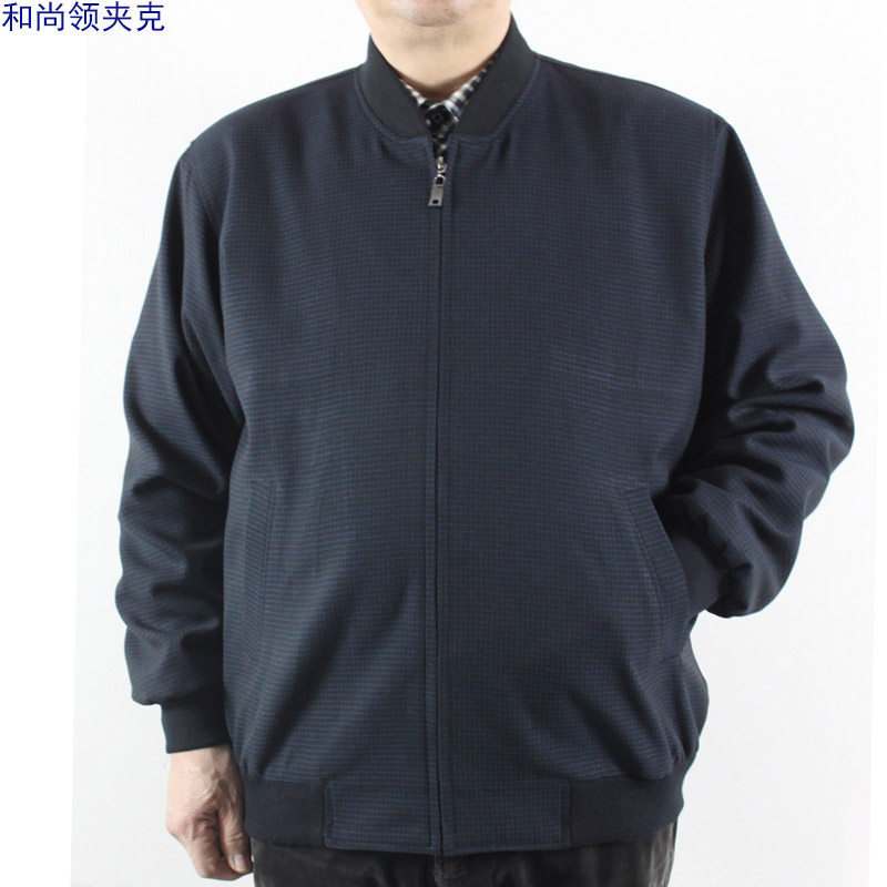 中老年和尚领夹克春秋宽松立领茄克衫加肥加大父亲装外套男上衣