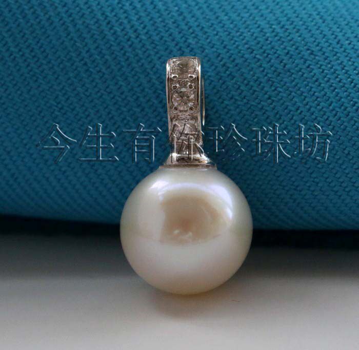 今生有你天然10MM精圆白色珍珠吊坠强光无暇颈饰女正品全国包邮