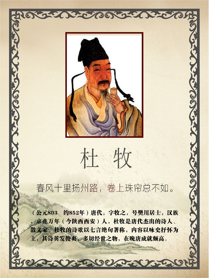757海报印制展板写真喷绘158学校园古代名人名言简介绍杜牧