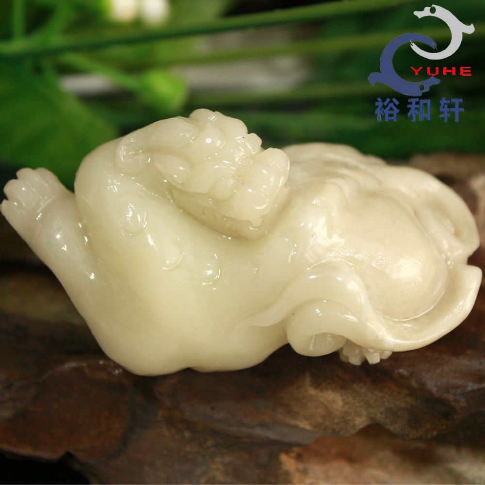 寿山石手件国石真品 芙蓉冻石 手工雕刻貔貅手把件【裕和轩】E6-9