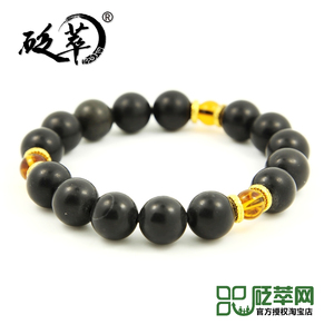 砭萃 泗滨砭石黄水晶手链 13mm珠砭石保健手串 砭石 玄黄砭石