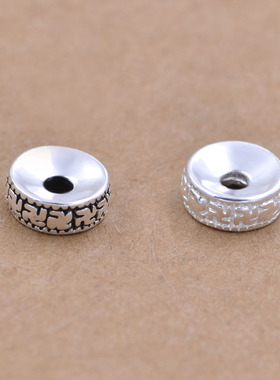 S925纯银泰银 卍字万字车轮珠 隔珠扁珠 佛珠水晶手串手链隔片