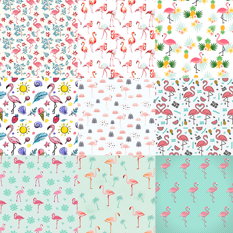 火烈鸟无缝拼接背景 卡通红鹳动物元素底纹 AI格式矢量设计素材