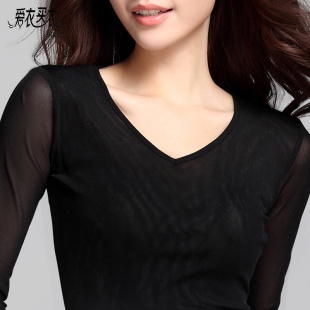 新款 内搭小衫 时尚 单穿镂空弹力轻熟风薄款 T恤9902 烫钻长袖 秋季