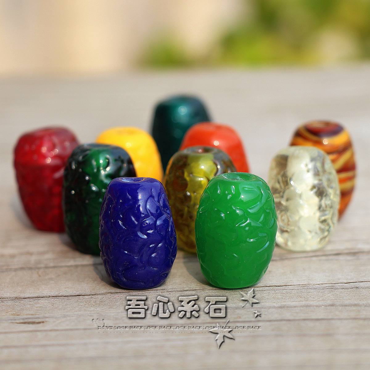 【系石苑】DIY散珠佛珠饰品配件手工老琉璃雕花大桶珠多色