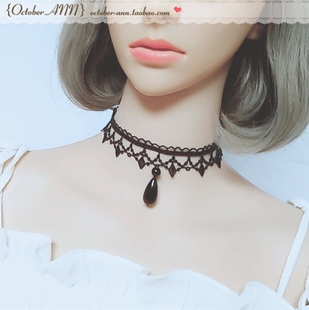 宽2.5CM项链蕾丝系带项圈Gothic Lolita女黑白色轻复古黑暗朋克风