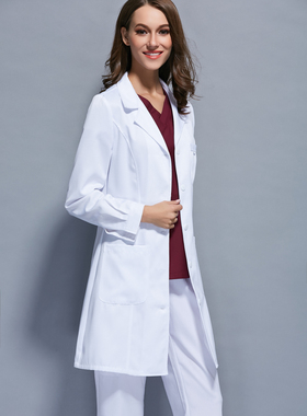 韩版秋冬装女式长袖白大褂修身护士服口腔科医生服牙科实验工作服