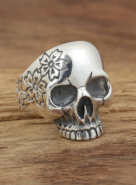 纯银饰品手工复古骷髅头戒指