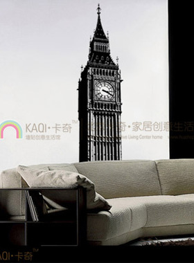 包邮大本钟墙贴纸欧式英伦风英国地标建筑沙发背景墙古典壁纸