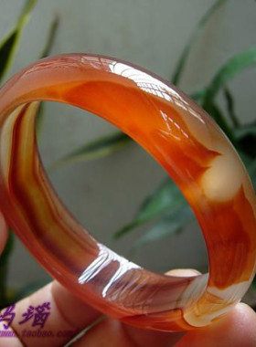 时尚新款纯天然巴西玛瑙正装手镯55 精美朱砂纹理荧光 手腕风情