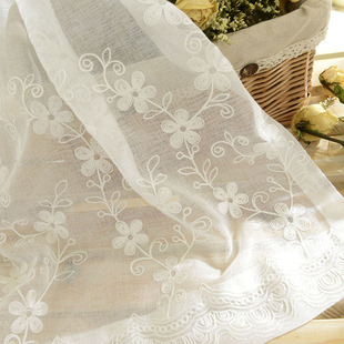 田园新中国风卧室客厅绣花纱窗棉麻白纱窗帘打孔白砂罗马窗帘成品