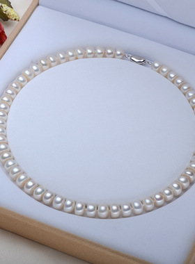 0海蓝扁圆天然淡水女式珍珠项链