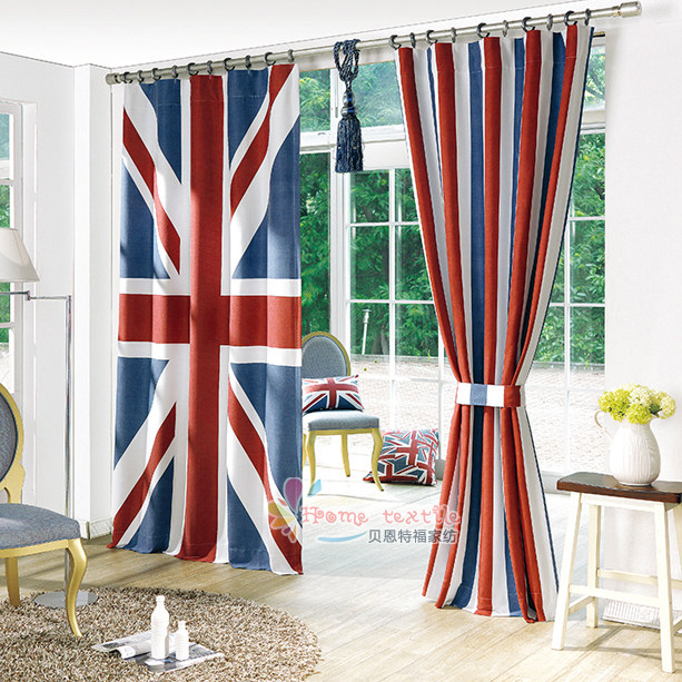 全遮光韩国风环保遮光布料/米字英国国旗 成品窗帘美国国旗英伦款