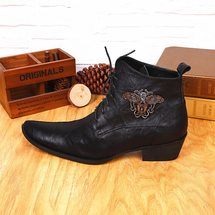 高档真皮韩版尖头高跟男鞋男靴时尚流行搭扣潮流皮靴透气美发师靴,流行男鞋,时装靴,淘宝优惠券,粉丝福利购,淘宝优惠卷