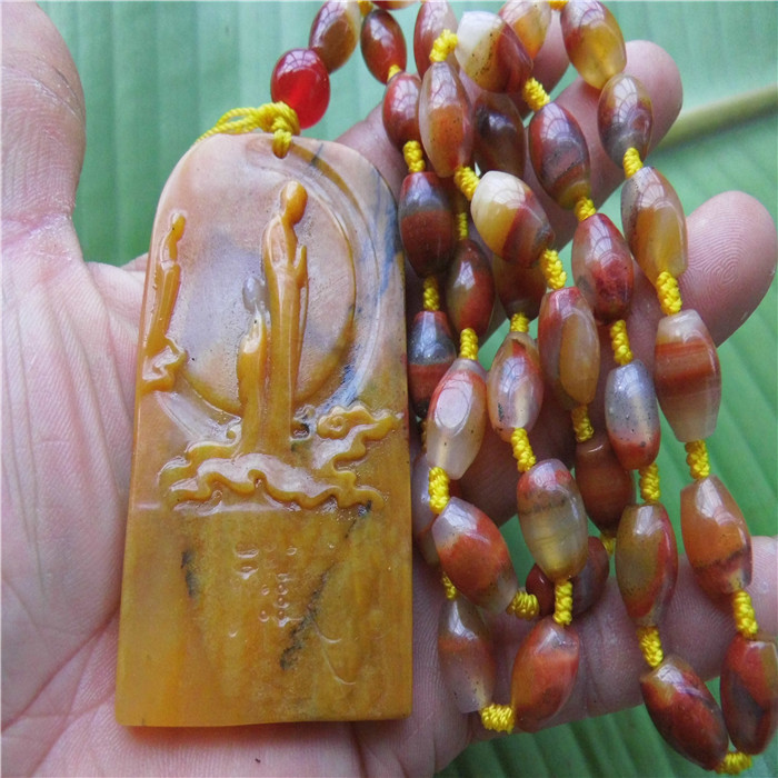 促销新款黄龙玉万佛归宗吊坠男士玉石项链挂件手工颈饰玉器收藏品