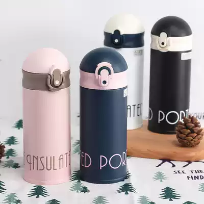 Korean version of the bouncing cover thermos personality simple male and female students portable small water cup literary fresh and cute thermos