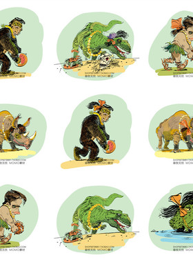 A3309矢量手绘动物原始人猩猩恐龙插画 AI设计素材