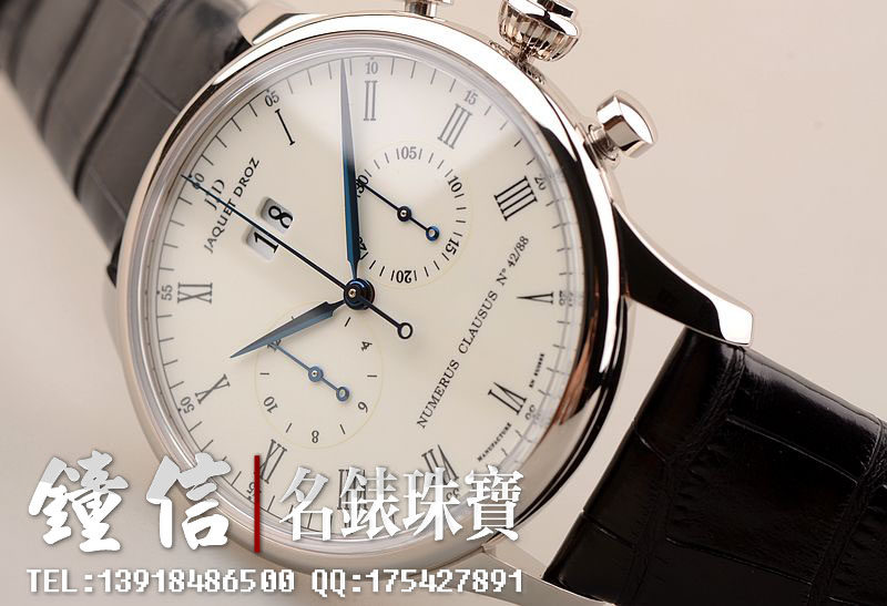 已售出【97新】雅克德罗限量白金大明火珐琅大日历自动机械计时皮带男表