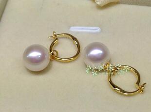 北海珍珠 天然珍珠耳圈 18K金白珠耳环耳圈 珍珠耳环