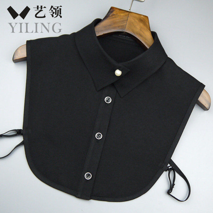 气质通勤钉珠珍珠交叉小尖领翻领毛衣假领子黑白雪纺衬衣衬衫女土