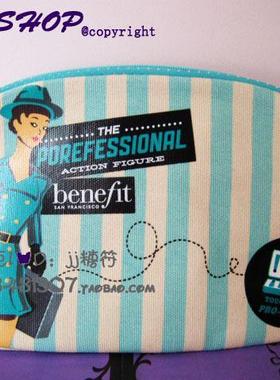 Benefit贝玲妃反孔精英professional蓝色条纹帆布化妆包手拿包