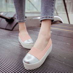 2015 spring designer shoes fashion platform shoes wedges casual dating with round head shoe stitching together shoes