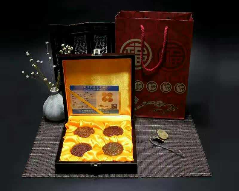 天然玛瑙中秋月饼/木盒精装四枚 小巧玲珑花好月圆 摆件 新货热销