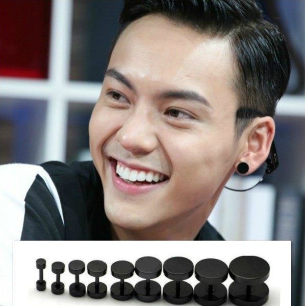 朋克摇滚punk嘻哈hiphop男士原宿个性黑色钛钢陈伟霆双面耳钉饰品