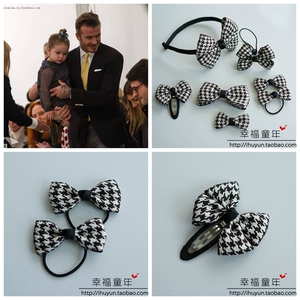 儿童宝宝发饰品 黑白格款蝴蝶结发夹 儿童发绳宝宝发夹套装
