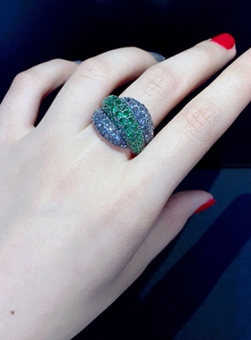 春天的颜色纯银镶嵌锆石多层戒指